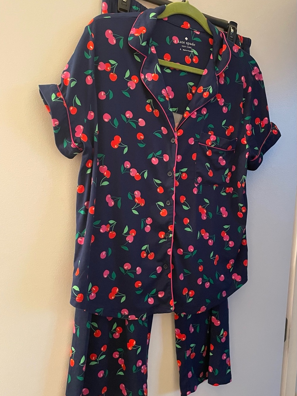 kate spade Navy Cherry-Print Short Sleeve Pajama Set